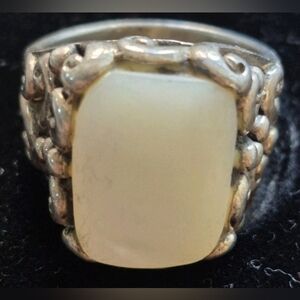 Vintage Sterling Silver Mother Of Pearl Filigree Style Ring Thailand 925